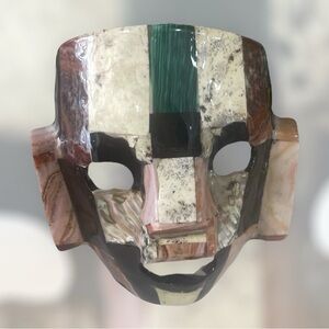 RARE Mexican Stone 5.5” Tall Mayan Aztec Inlay Burial Death Mask Small Vintage
